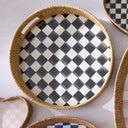 Courtly Check & Rattan Round Serving Tray