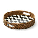 Courtly Check & Rattan Round Serving Tray
