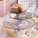 Violet Check Large Pedestal Platter