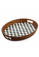 Courtly Check Rattan & Enamel Party Serving Tray