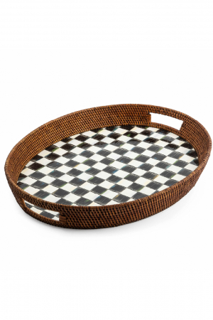 Courtly Check Rattan & Enamel Party Serving Tray