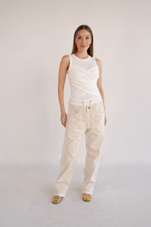 Pantalón Denim Jogger Cream