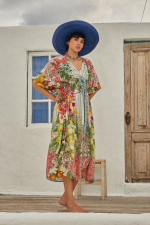 Vestido Guiada Kaftan Floral Greek