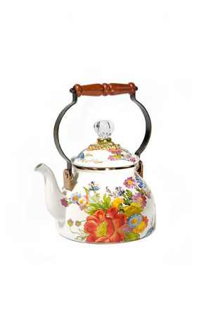 White Flower Market 2 Quart Tea Kettle